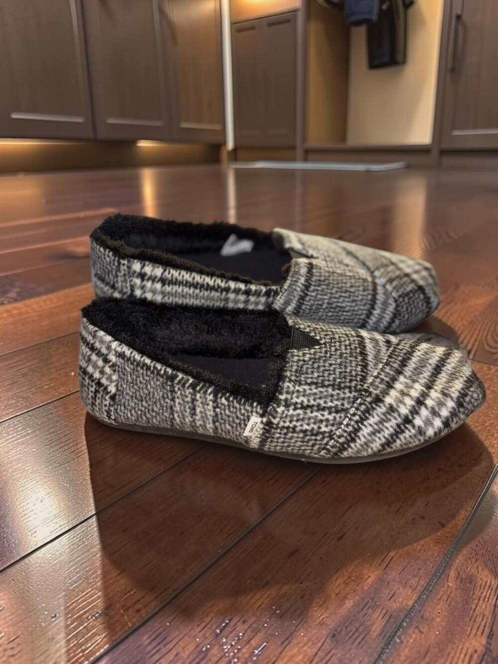 TOMS Women's Alpargata Faux Fur Lined Plaid Slip-On Flats